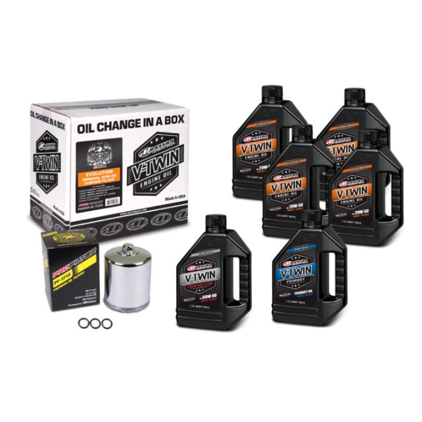 Maxima 90-069016PC V-Twin Oil Change Kit Mineral w/Chrome Filter Evolution
