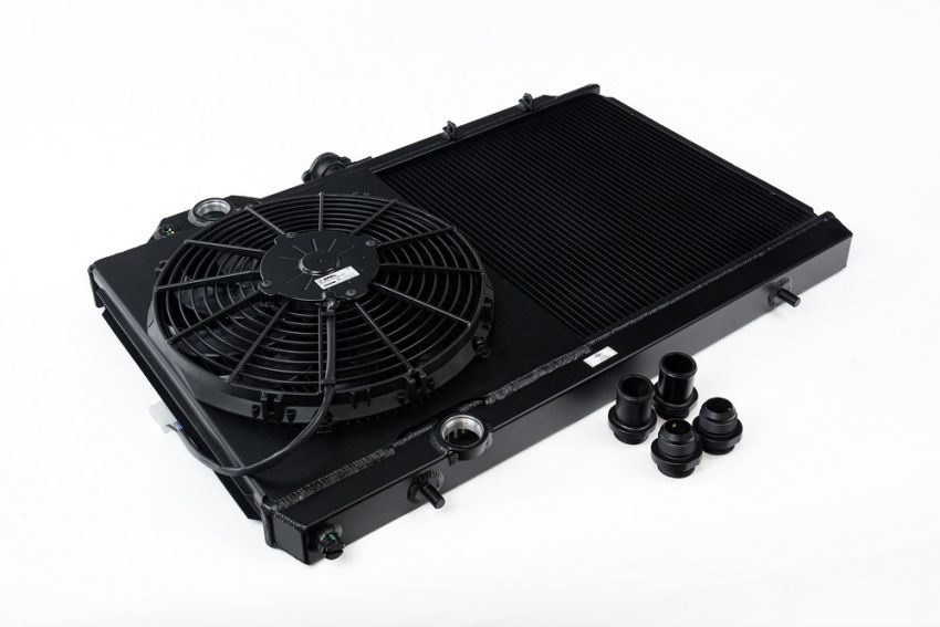 CSF 7075B Mitsubishi Evo 4/5/6/7/8/9 Full Size Slim Radiator w/ 12in SPAL Fan - Black