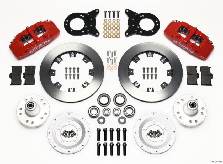 Wilwood 140-12945-R Dynapro 6 Front Hub Kit 12.19in Red 1970-1973 Mustang Disc & Drum Spindle