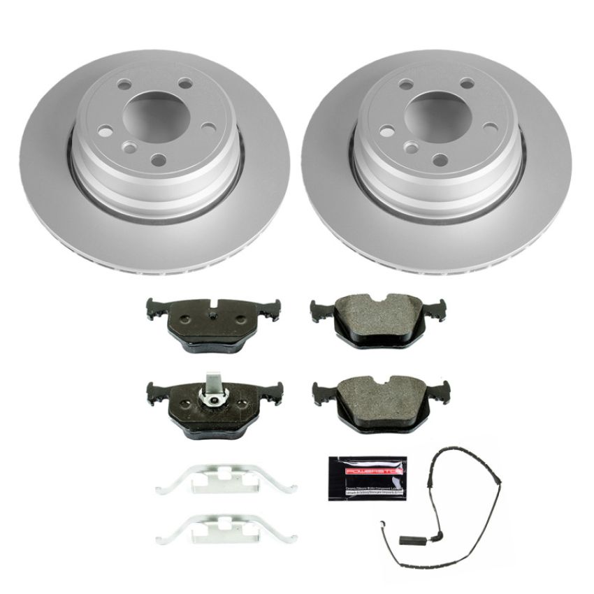 PowerStop ESK5734 Genuine Geomet Coated Rotors, ECE-R90 Brake Pads + Hardware Kit