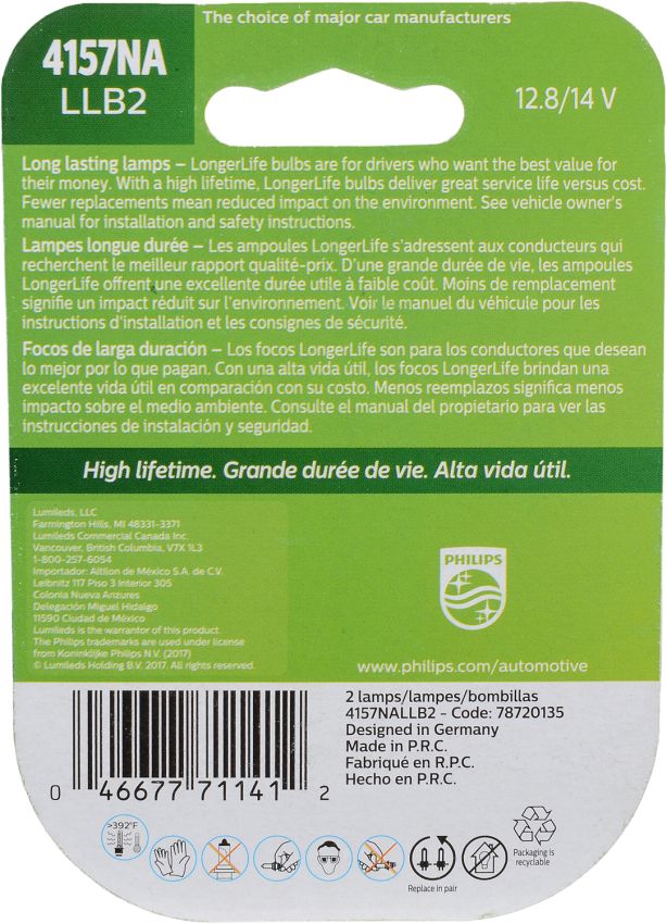 Philips 4157NALLB2 Philips LongerLife Miniature 4157NALL