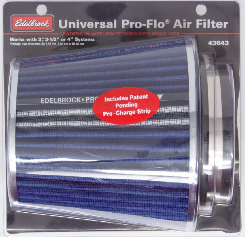 EDELBROCK EDE43643 Pro-Flo Air Filter Cone 6.70 Tall Blue/Chrome