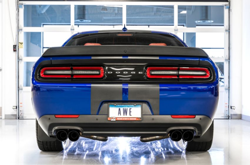 AWE Tuning 3020-43084 2017+ Challenger 5.7 Touring Edition Exhaust - Non-Resonated - Diamond Black Quad Tips