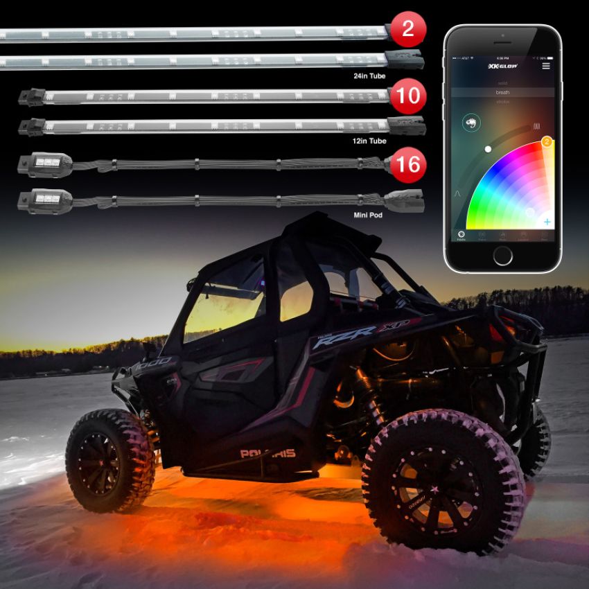 XKGLOW XK-UTV-STA XK Glow Million Color XKCHROME App Controlled Offroad UTV Kit 2x24In Tube + 10x12In Tube + 16xPods