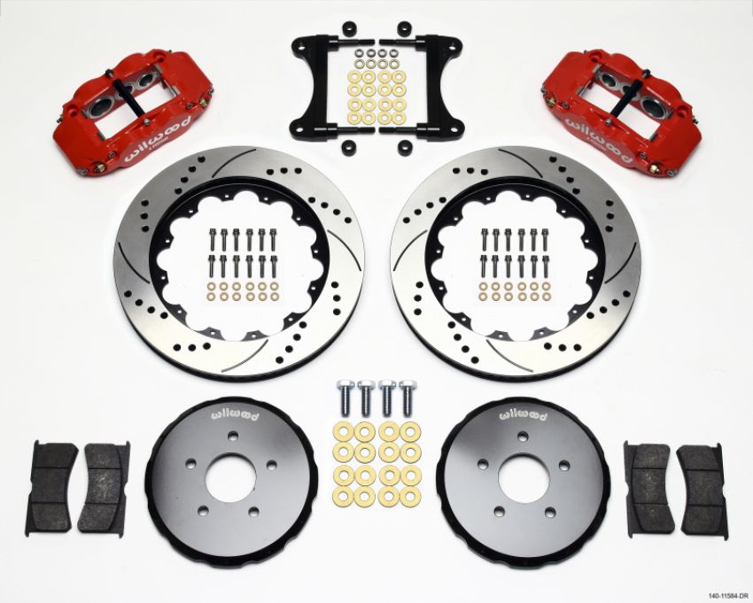 Wilwood 140-11584-DR Narrow Superlite 6R Front Hat Kit 14.00in Drill Red Nissan 370Z/Fiti G37