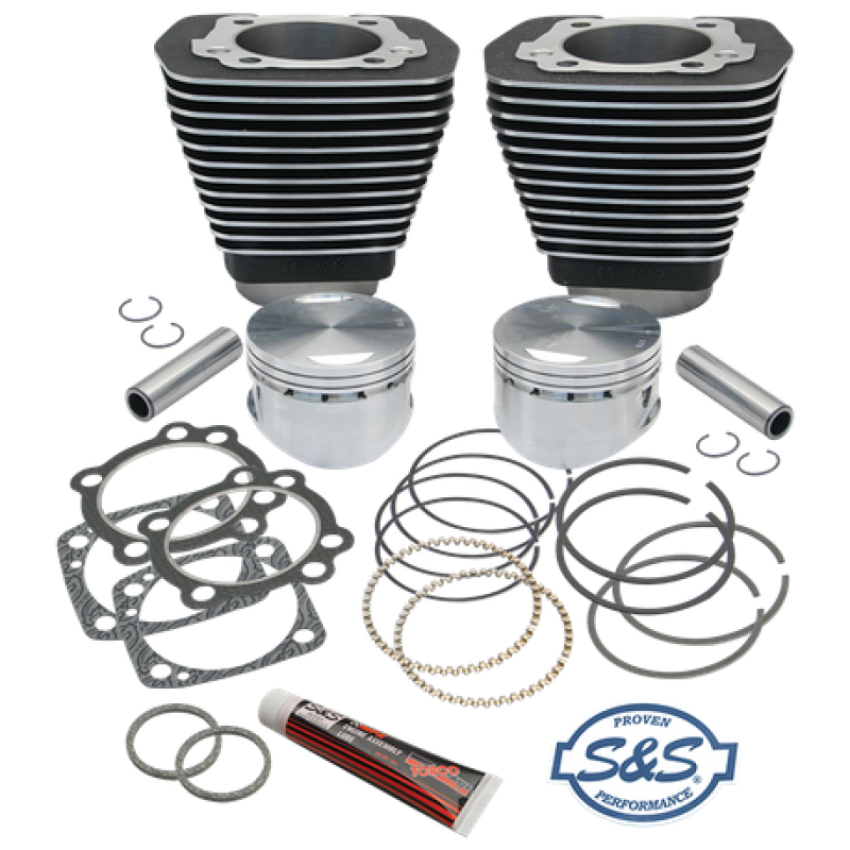S&S Cycle 91-7702 84-99 BT 96in 3 5/8in Sidewinder Big Bore Cylinder & Piston Kit - Wrinkle Black