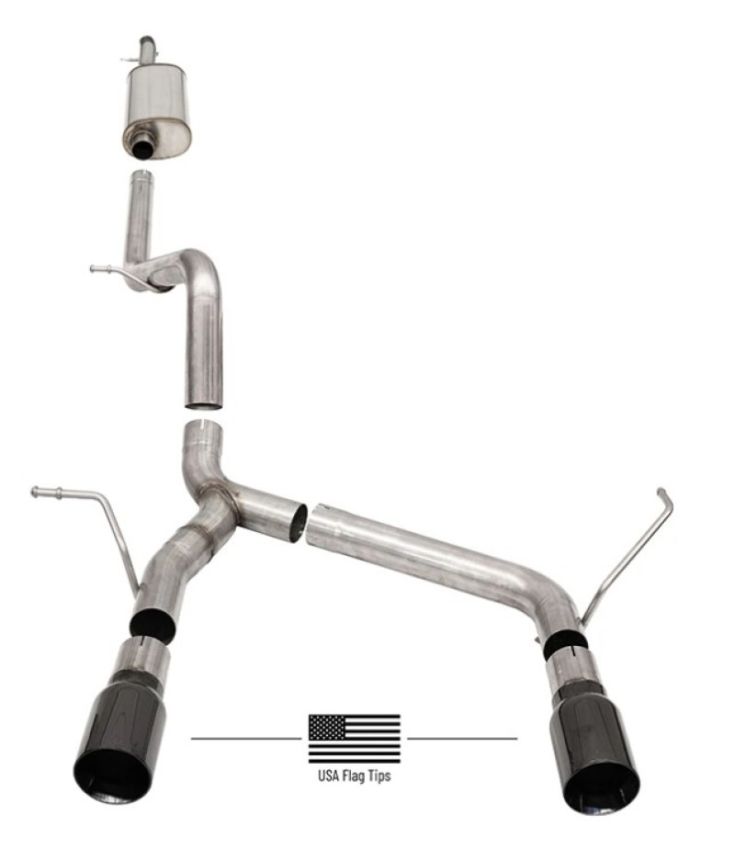 CORSA Performance 21122BLKUSA Corsa 07-18 Jeep Wrangler JKU 3.6L/3.8L 2.75in Sport Cat-Back Exhaust w/ 4in American Flag BlacTips