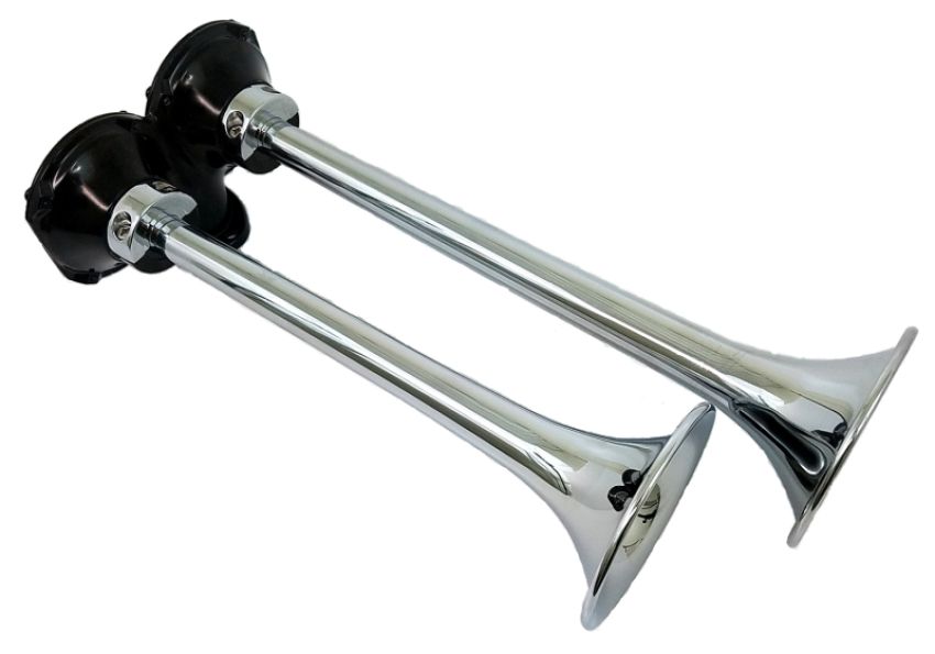 Kleinn Air Horns 401 Kleinn Chrome Roof Mount Dual Horn/ 13.5In/11.5In - Chrome-Plated Spun Copper