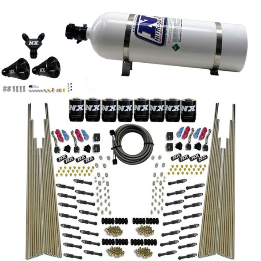 Nitrous Express 93306-15 8 CYL DRY DIRECT PORT, FOUR STAGE, 8 SOLENOIDS, WITH 15LB BOTTLE (200-600HP)