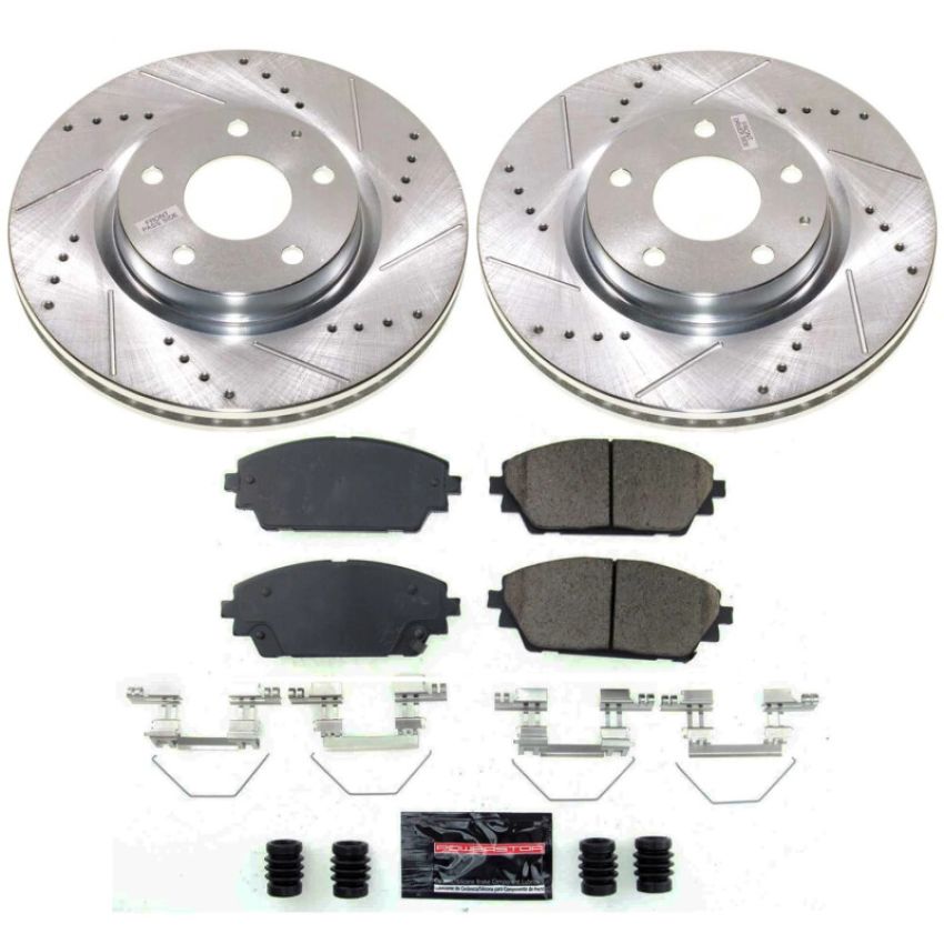 PowerStop K8754 Z23 Daily Driver Carbon-Fiber Ceramic Brake Pad and Drilled & Slotted Rotor Kit