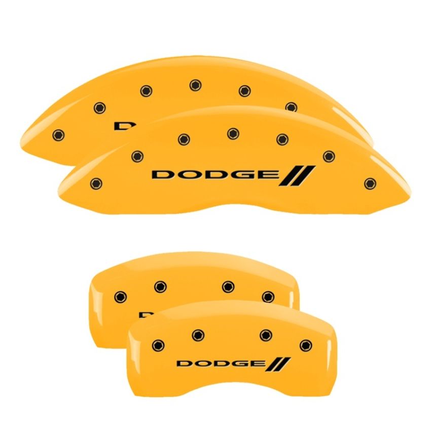 MGP 12192SDD3YL 4 Caliper Covers Engraved Front & Rear With stripes/Dodge Yellow finish black ch