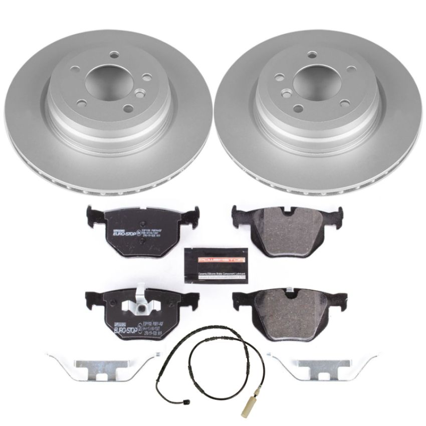 PowerStop ESK5982 Genuine Geomet Coated Rotors, ECE-R90 Brake Pads + Hardware Kit