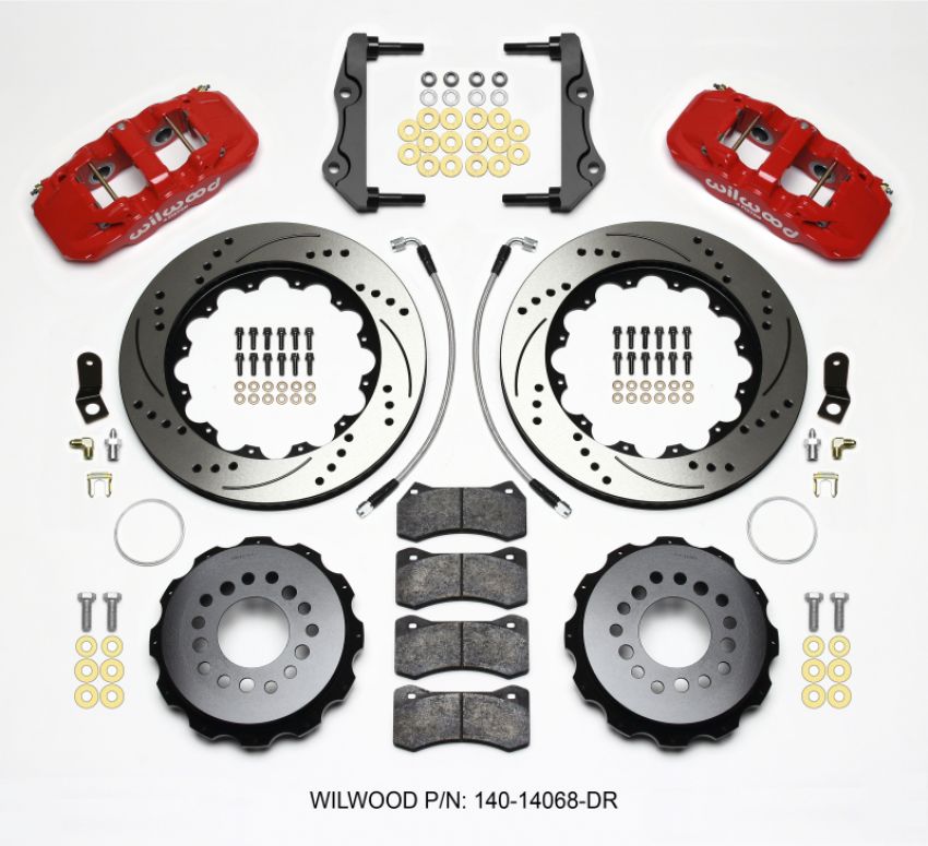 Wilwood 140-14068-DR AERO4 Rear Kit 14.25in Drilled Red 2014-Up Challenger w/Lines