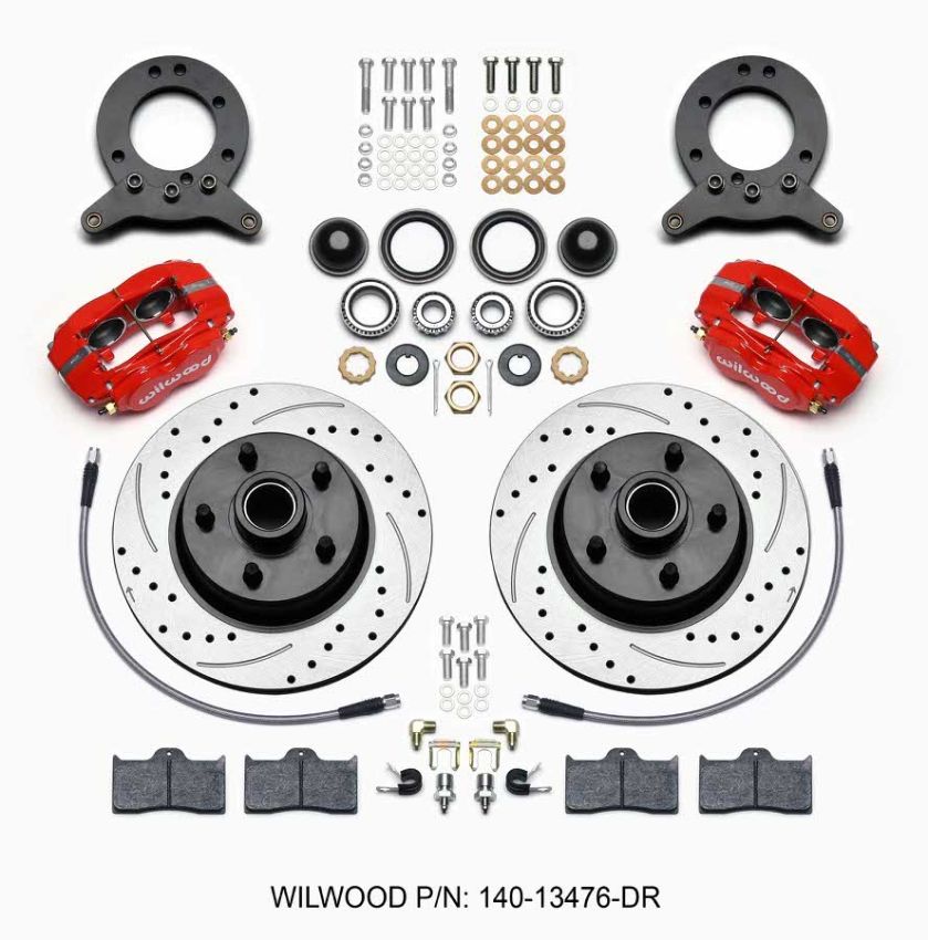 Wilwood 140-13476-DR Forged Dynalite-M Front Kit 11.30in 1 PC Rotor&Hub Drill-Red 1965-1969 Mustang Disc & Drum