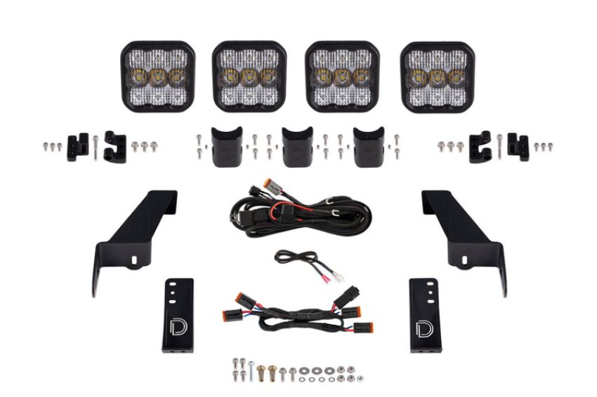 Diode Dynamics DD7268 Jeep JL SS5 4-Pod CrossLink Grille Lightbar Kit Pro - White Combo