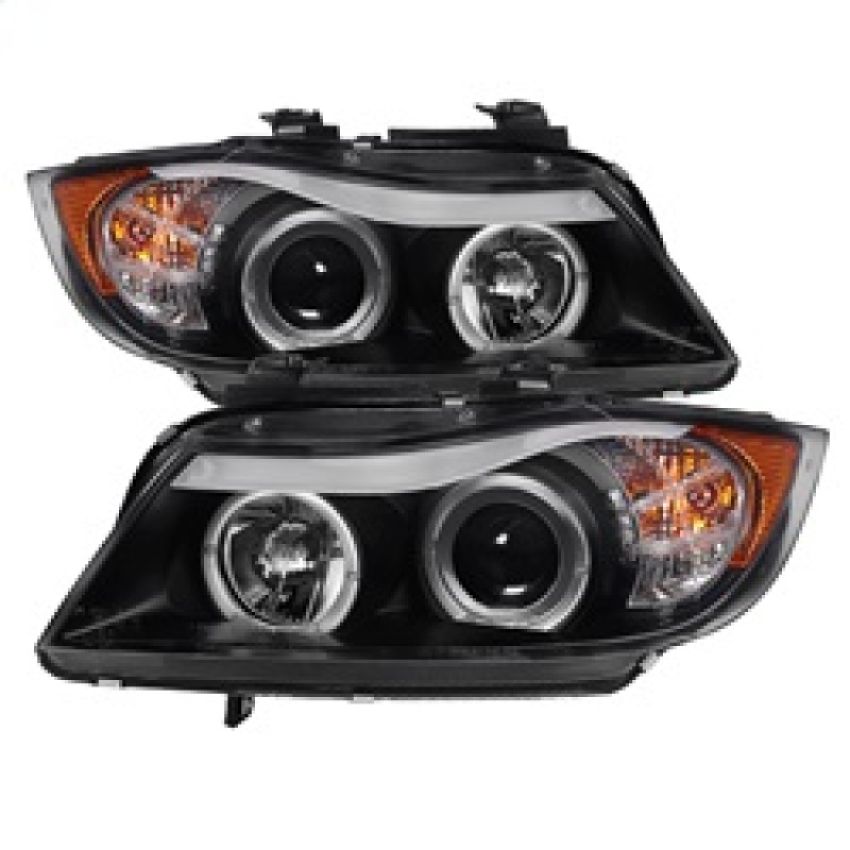 SPYDER 5009005 Projector Headlights - LED Halo - Amber Reflector - Eyebrow Bulb - Black