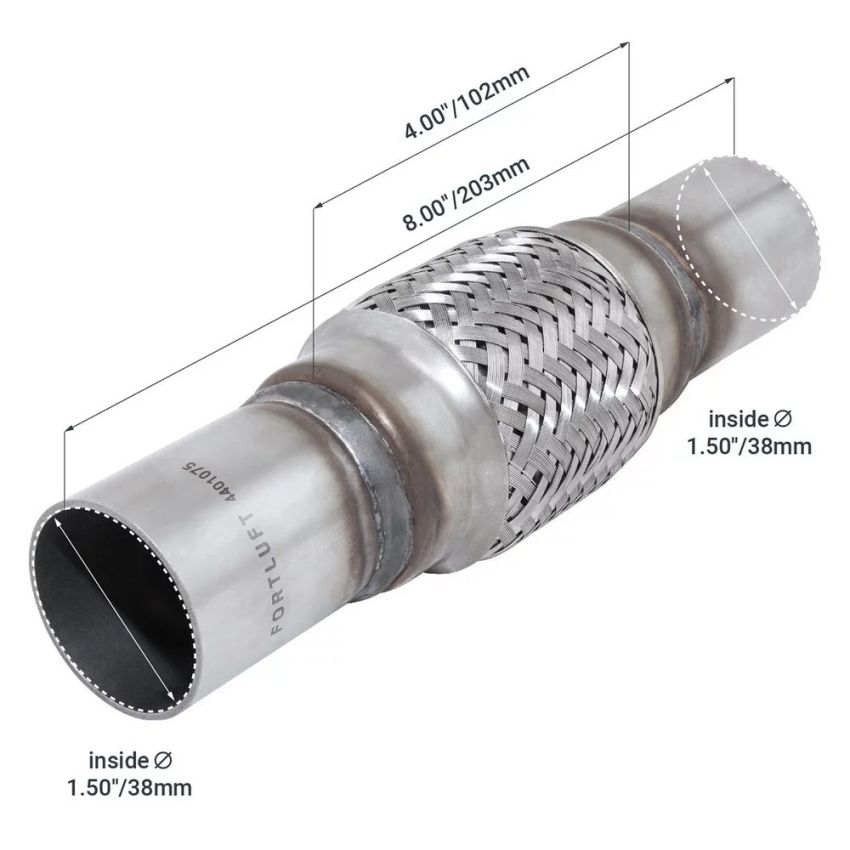 FORTLUFT 4401075 Exhaust Flex Connector with Extension Pipes 1.50''x4.00''x8.00'' Stainless Steel
