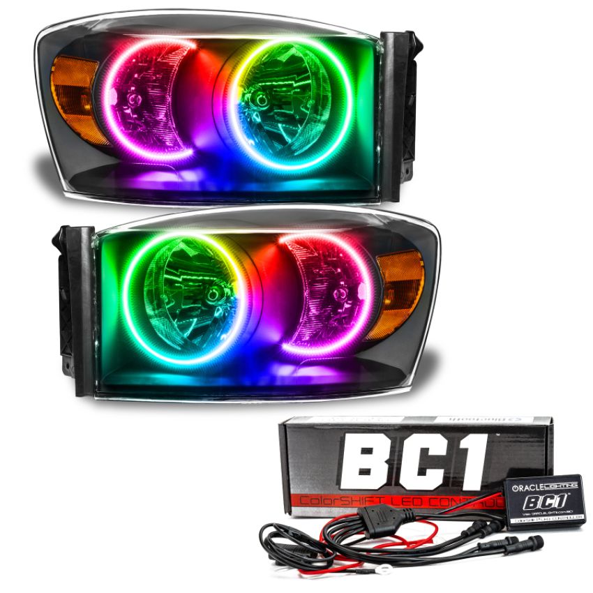 Oracle Lighting 8187-335 2007-2008 Dodge Ram Pre-Assembled LED Halo Headlights - (Black Housing)