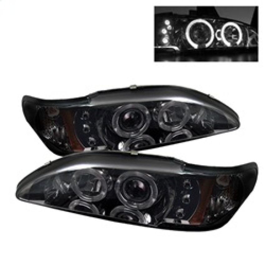 SPYDER 5010414 1PC Projector Headlights - LED Halo - Amber Reflector - Smoke
