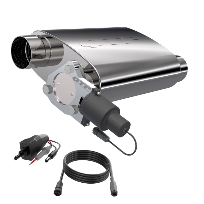 QTP 13300C 3in Weld-On 304SS Screamer Muffler w/Bolt-On QTEC Electric Cutout
