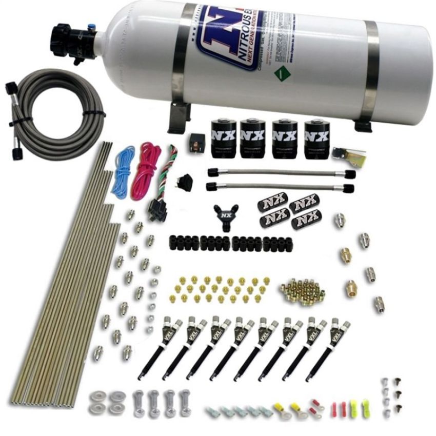 Nitrous Express 80019-15 8 CYL VXL DIRECT PORT, 4 SOLENOIDS (200-500HP JETTING) W/ 15LB BOTTLE