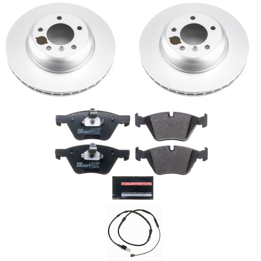 PowerStop ESK5691 Genuine Geomet Coated Rotors, ECE-R90 Brake Pads + Hardware Kit