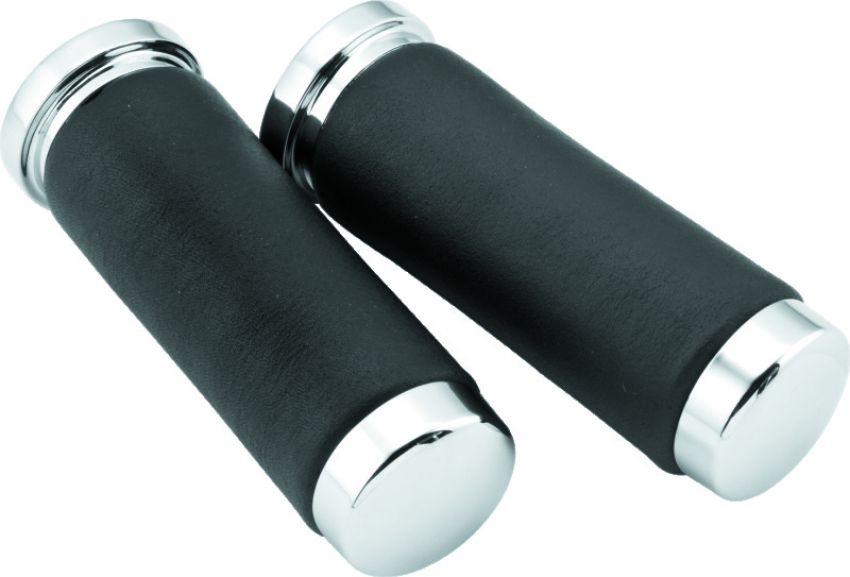 Bikers Choice 482549 Chrome & Leather 1 Inch Grips Universal Pr