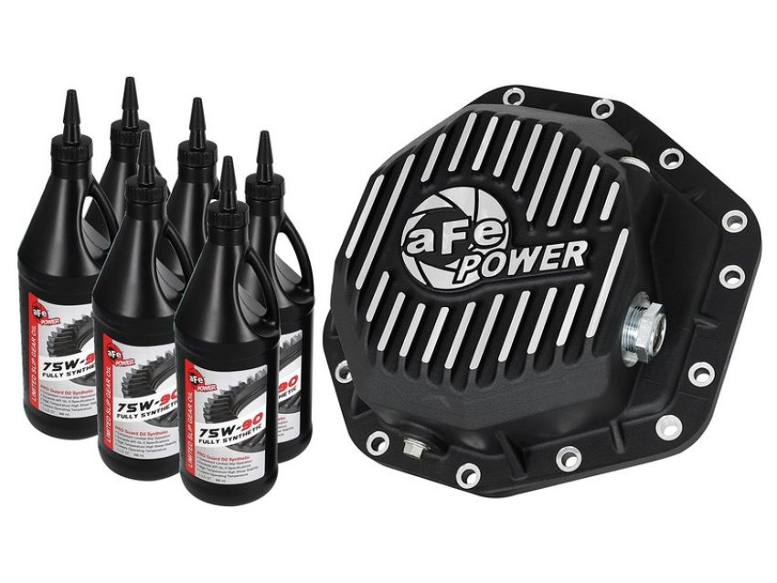 aFe Power 46-70352-WL Pro Series Rear Differential Cover Black w/ Machined Fins & Gear Oil