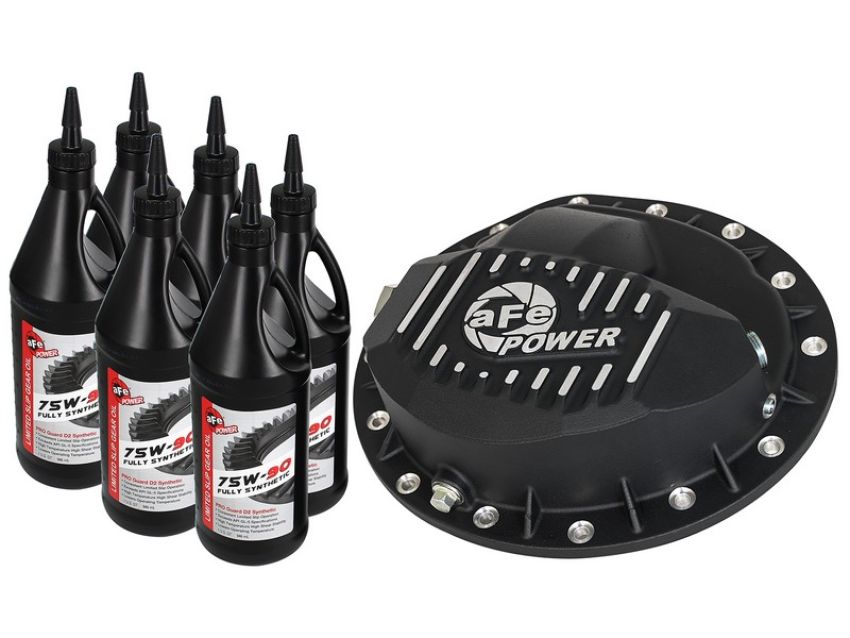 aFe Power 46-70372-WL Pro Series Rear Differential Cover Black w/ Machined Fins & Gear Oil