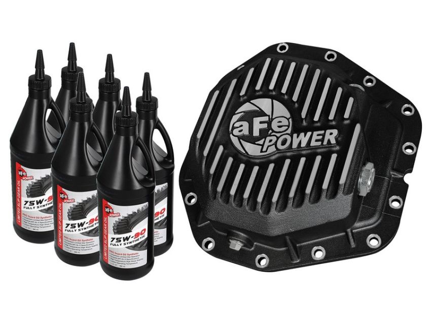 aFe Power 46-70382-WL Pro Series Rear Differential Cover Black w/ Machined Fins & Gear Oil