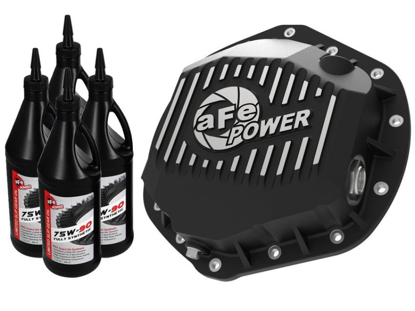 aFe Power 46-70392-WL aFe POWER Pro Series Rear Differential Cover Black w/ Machined Fins & Gear Oil