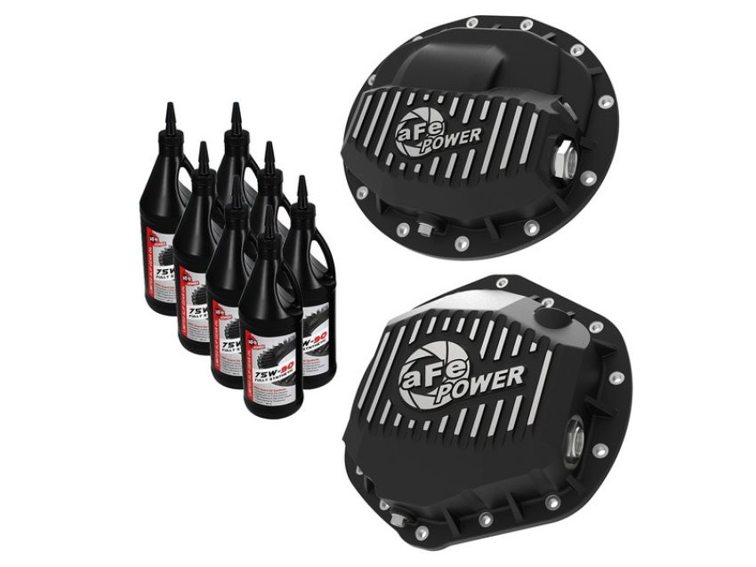 aFe Power 46-70402-PL Pro Series Front & Rear Differential Covers Black w/ Machined Fins & Gear Oil