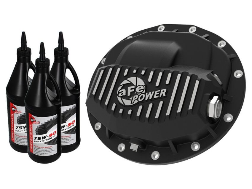 aFe Power 46-70402-WL aFe POWER Pro Series Front Differential Cover Black w/ Machined Fins & Gear Oil