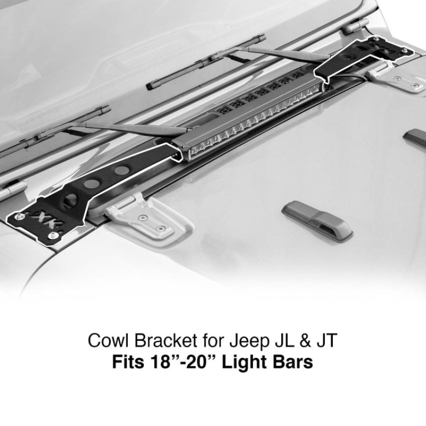 XKGLOW XK-BRC-COWL-JL2 XK Glow Cowl Light Bar Bracket for Jeep Gladiator JT & Wrangler JL (18-20In Bar)
