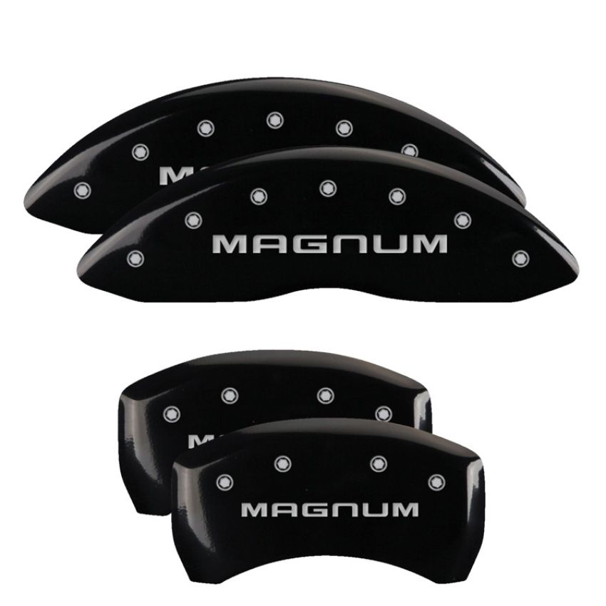 MGP 12005SMGMBK 4 Caliper Covers Engraved Front & Rear Magnum Black finish silver ch