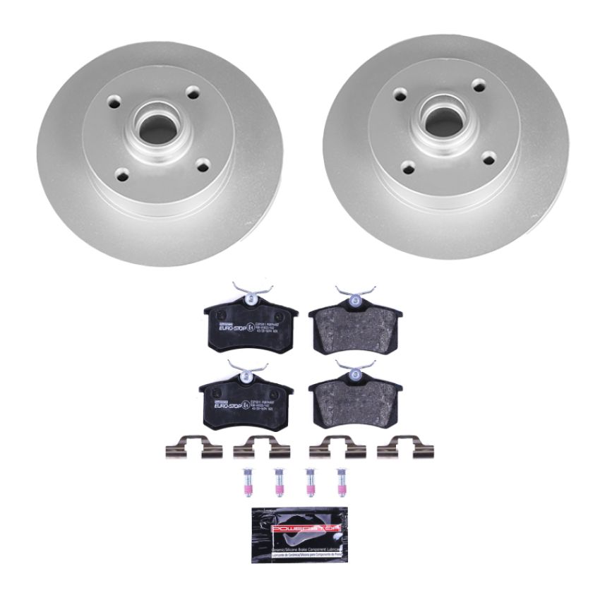 PowerStop ESK370 Genuine Geomet Coated Rotors, ECE-R90 Brake Pads + Hardware Kit