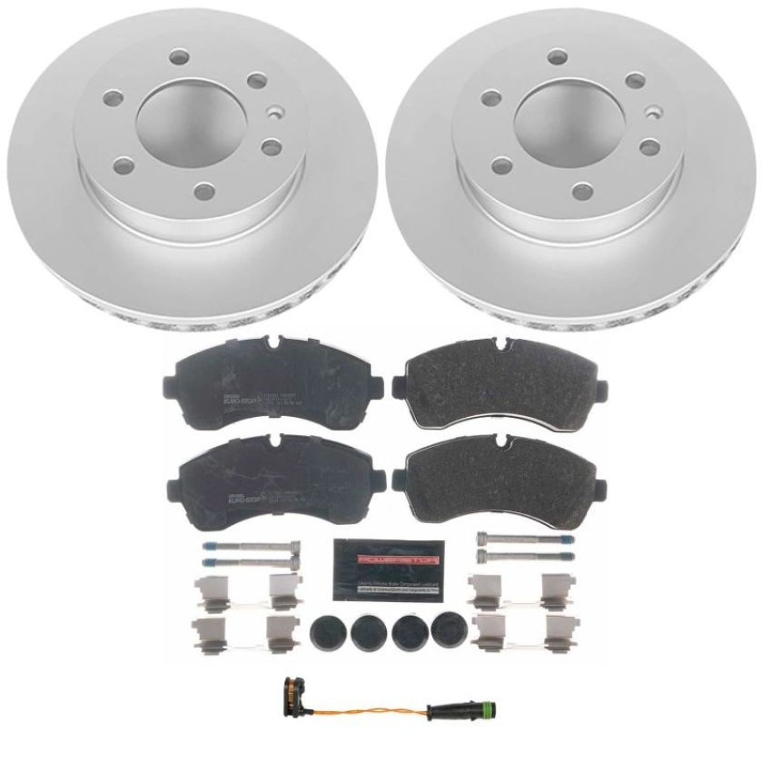 PowerStop ESK6234 Genuine Geomet Coated Rotors, ECE-R90 Brake Pads + Hardware Kit
