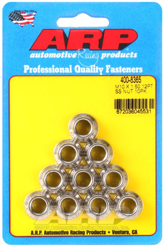 ARP 400-8365 M10 x 1.50 (M12 WR) SS 12pt Nut Kit (Set of 10)