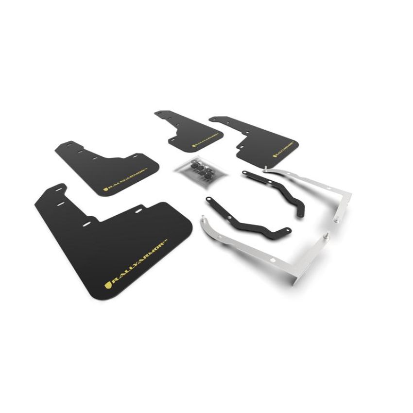 Rally Armor MF46-LTUR-BLK/PYP Black Mud Flap/Yellow Pearl Logo