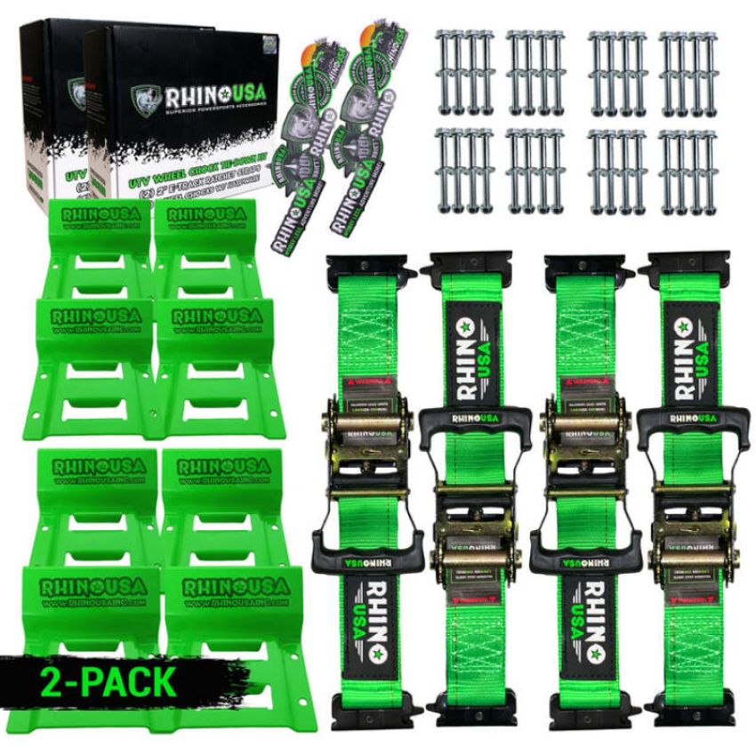 Rhino USA RNO-CHOCKSET-2PK Utv Wheel Chock Tie-Down Kit (4-Wheel Kit) (Green)