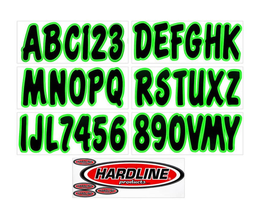 Hardline BLKKI200 Boat Lettering Registration Kit 3 in. - 200 Black/Kiwi Green