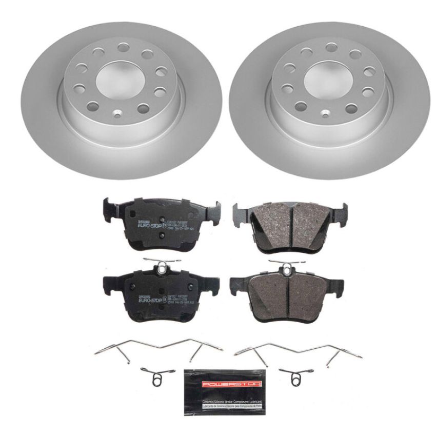 PowerStop ESK7093 Genuine Geomet Coated Rotors, ECE-R90 Brake Pads + Hardware Kit
