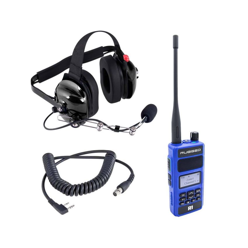 Rugged Radios CREW-R1 Crew Chief - H42 Spotter Headset and Rugged Handheld Radio Package - Blue
