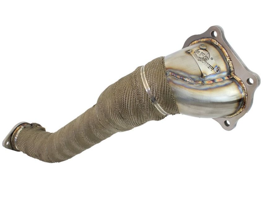 aFe Power 48-36701 Twisted Steel 3-1/2 to 3 IN 304 Stainless Steel Street Series Down Pipe w/ Cats