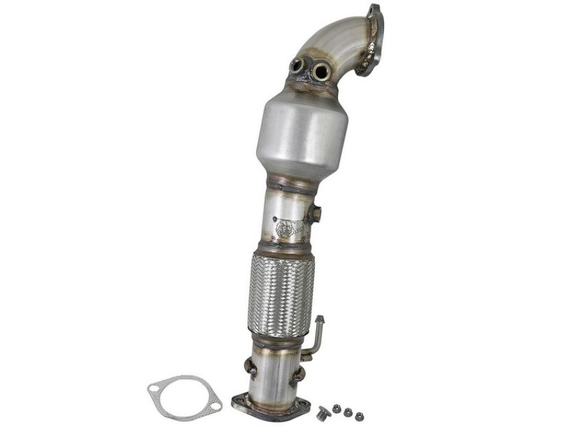 aFe Power 48-37001-1HC Twisted Steel Downpipe 2-1/2 IN 304 Stainless Steel w/ Cat