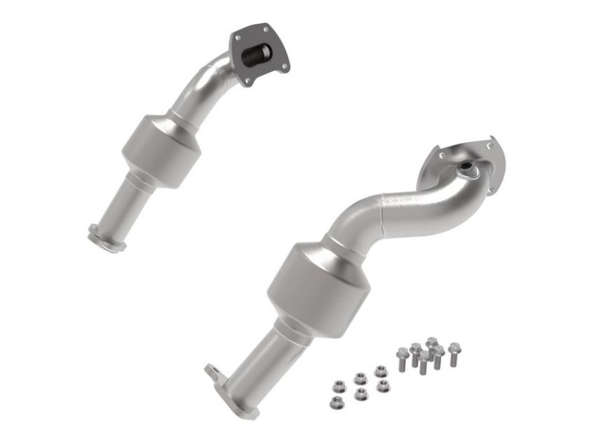 aFe Power 48-46012-HC Twisted Steel Down Pipe 2-1/2 to 2-1/4 IN 409 Stainless Steel w/ Cat