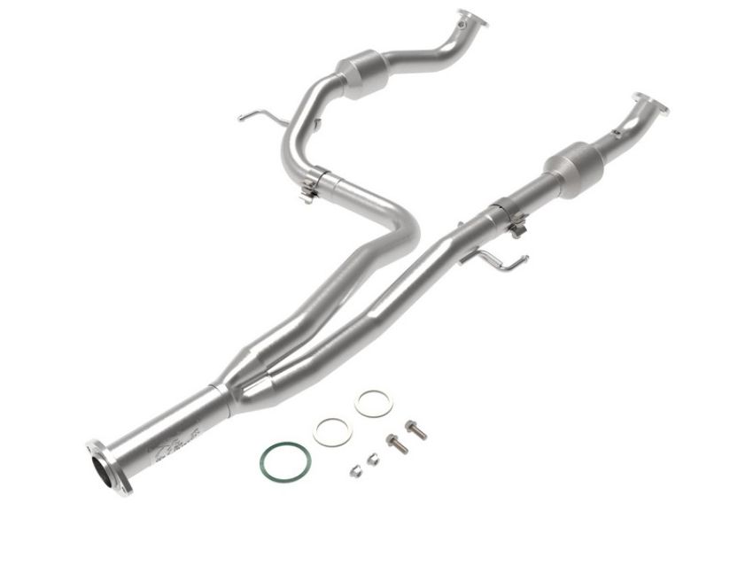 aFe Power 48-46013-RC Twisted Steel Y-Pipe 2-1/4 to 2-1/2 IN 409 Stainless Steel w/ Cat