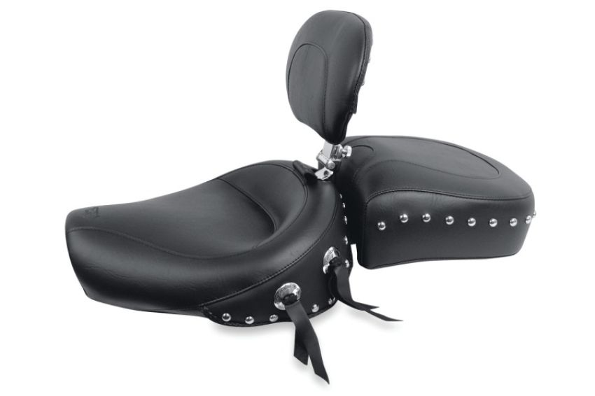Mustang Motorcycle 79106 Mustang 82-03 Harley Sportster Wide Touring Solo Seat w/Driver Backrest Studs - Black