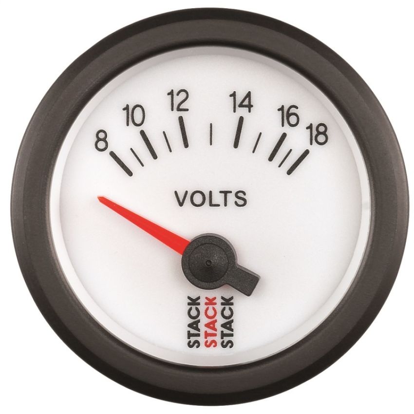 AutoMeter ST3266 Stack 52mm 8-18V Electric Battery Voltage Gauge - White