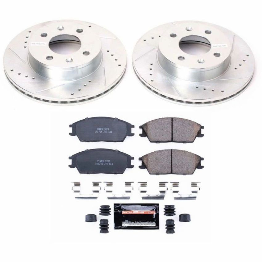 PowerStop K4909 Z23 Daily Driver Carbon-Fiber Ceramic Brake Pad and Drilled & Slotted Rotor Kit
